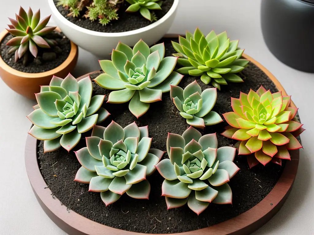 Image of various succulents arranged in a decorative way, showcasing their beauty and versatility for home décor.