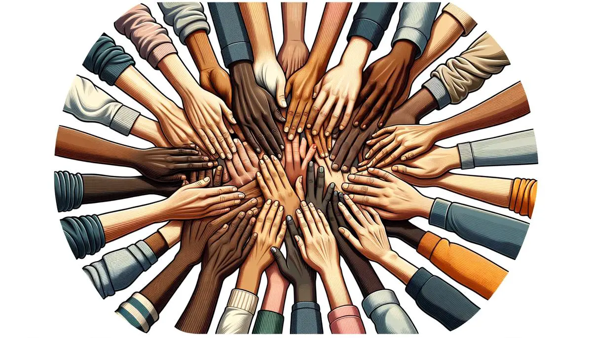 Illustration of diverse hands coming together to form a supportive community, symbolizing the societal impact of altruism