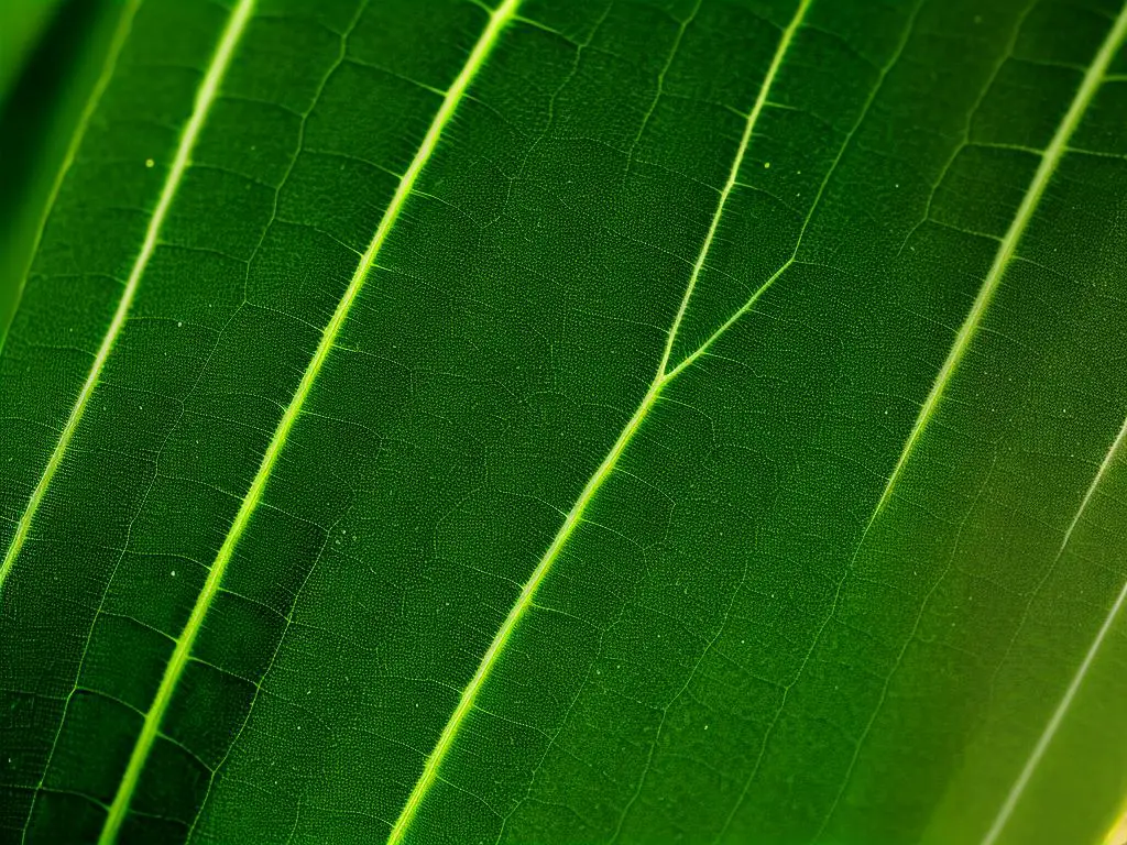 A close-up image of a houseplant leaf covered in dust particles.