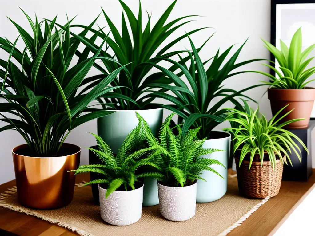 A variety of houseplants placed on a table, adding charm and life to a room.