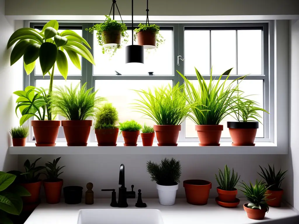 Image of various indoor houseplants arranged on a windowsill