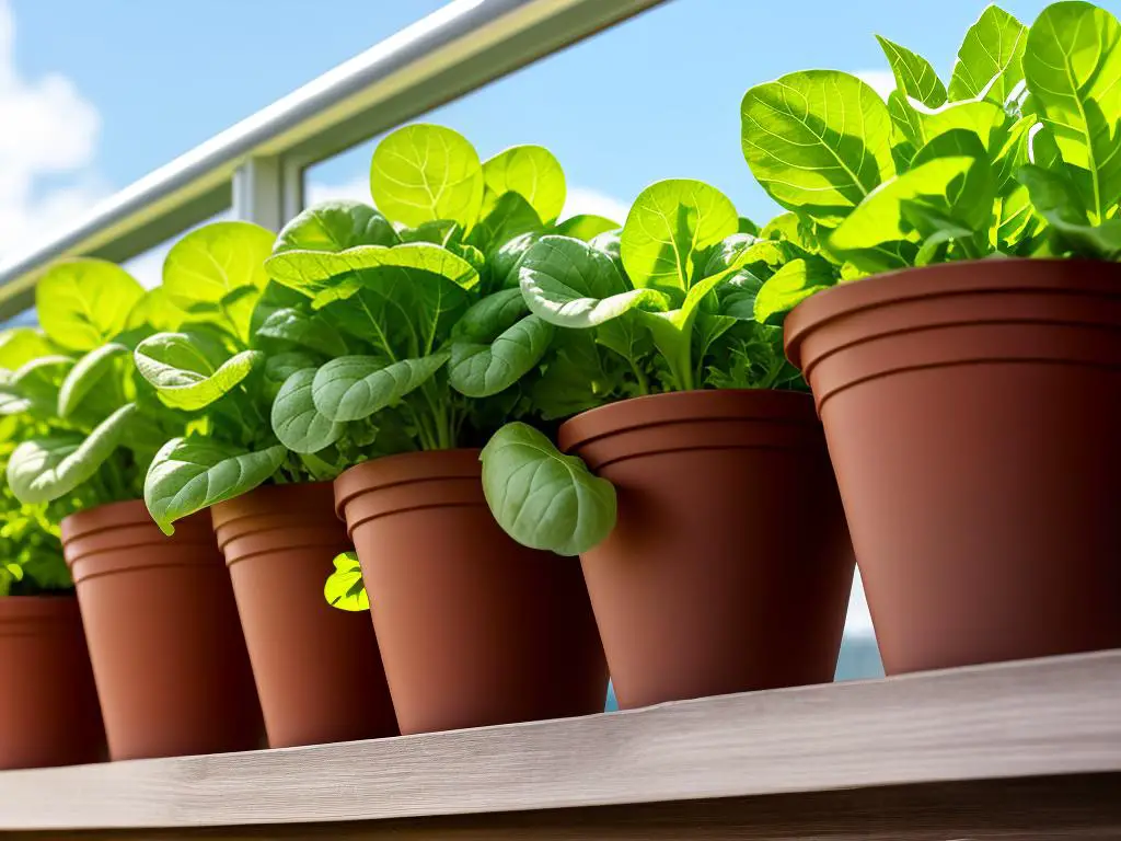 Image of lettuce growing in pots on a balcony