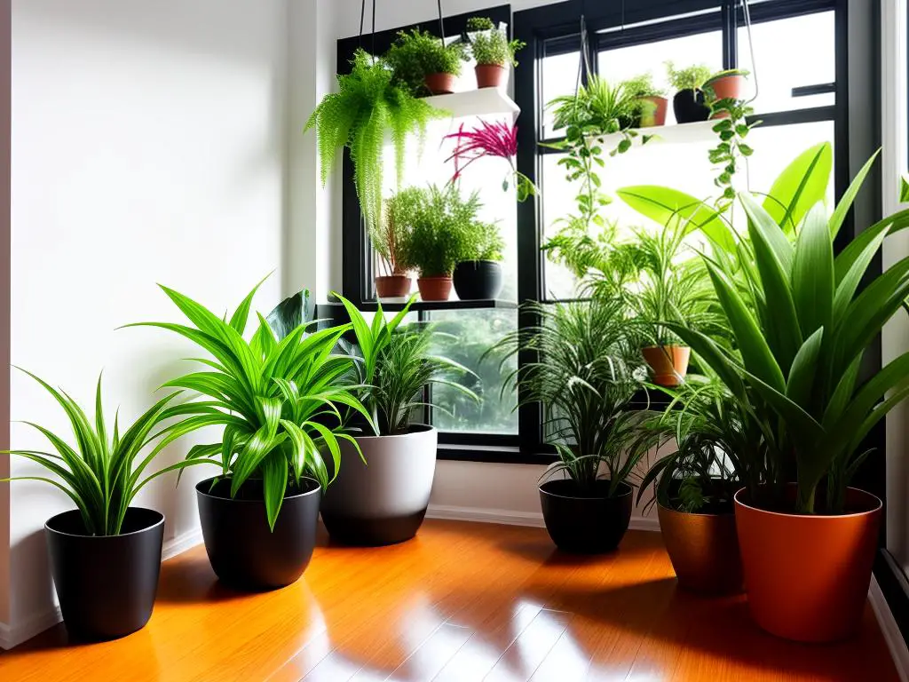 A variety of low light houseplants in a well-lit room, bringing vibrancy to the space.