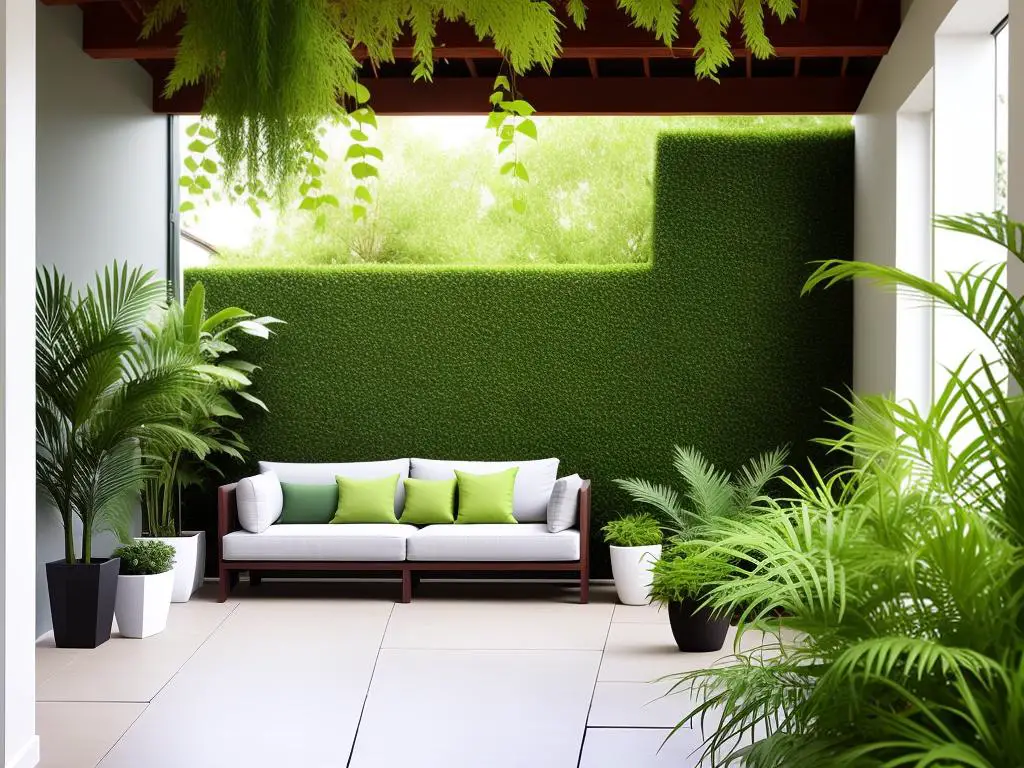 A serene and green indoor garden with pet-safe plants and secure containers.