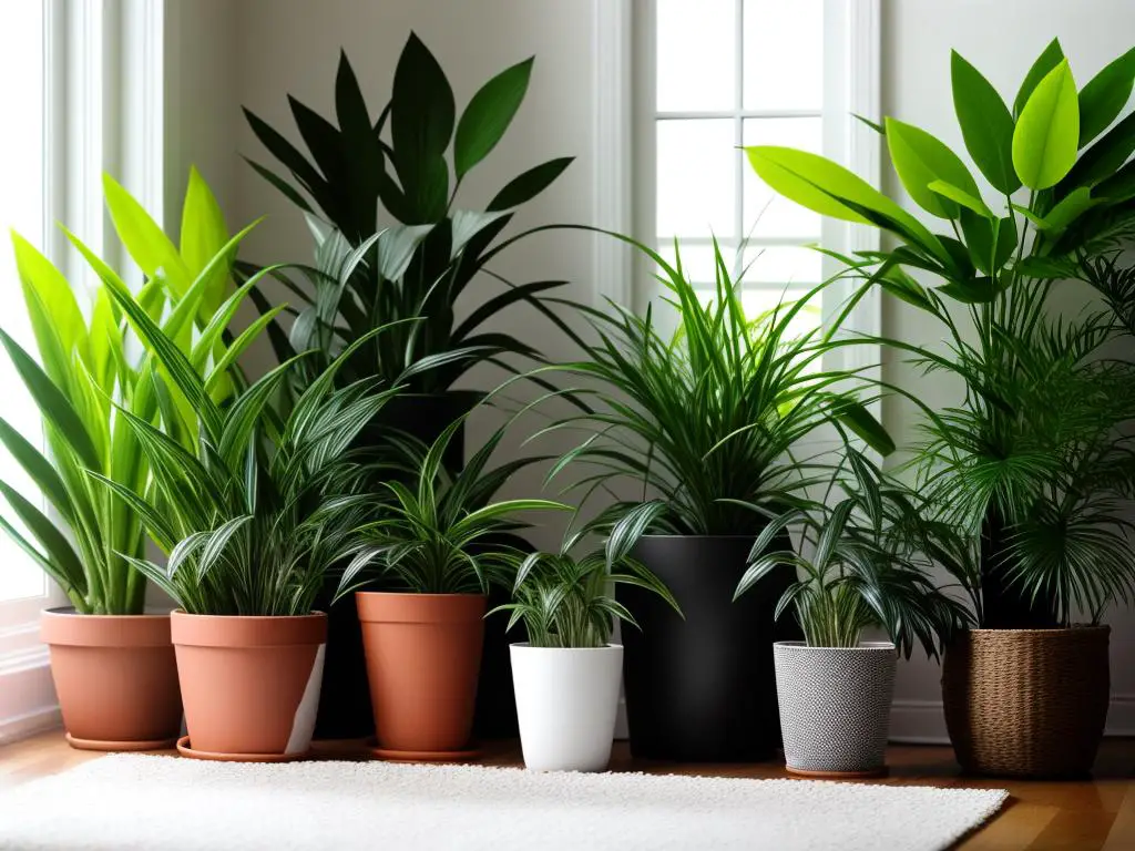 Image of various non-toxic houseplants displayed in a well-lit room