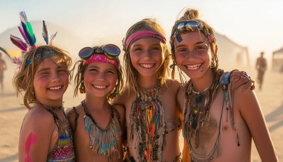 The four siblings enjoying the creative atmosphere at the Burning Man festival