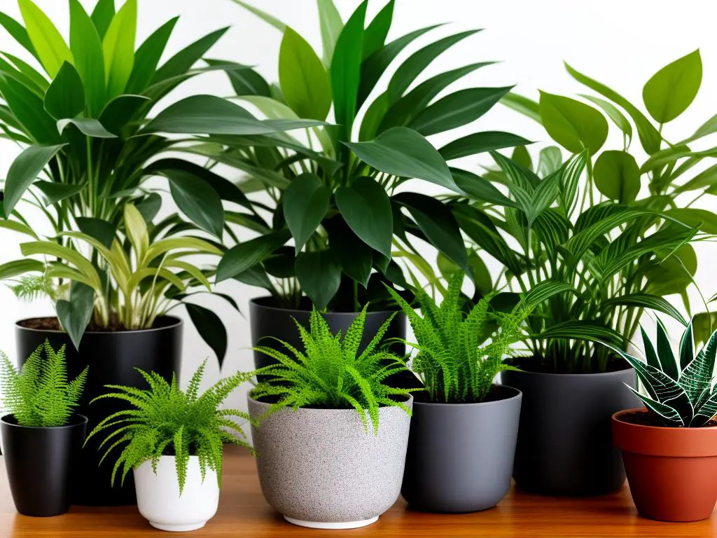 A group of houseplants in various pots, adding a touch of green and freshness to a living space.