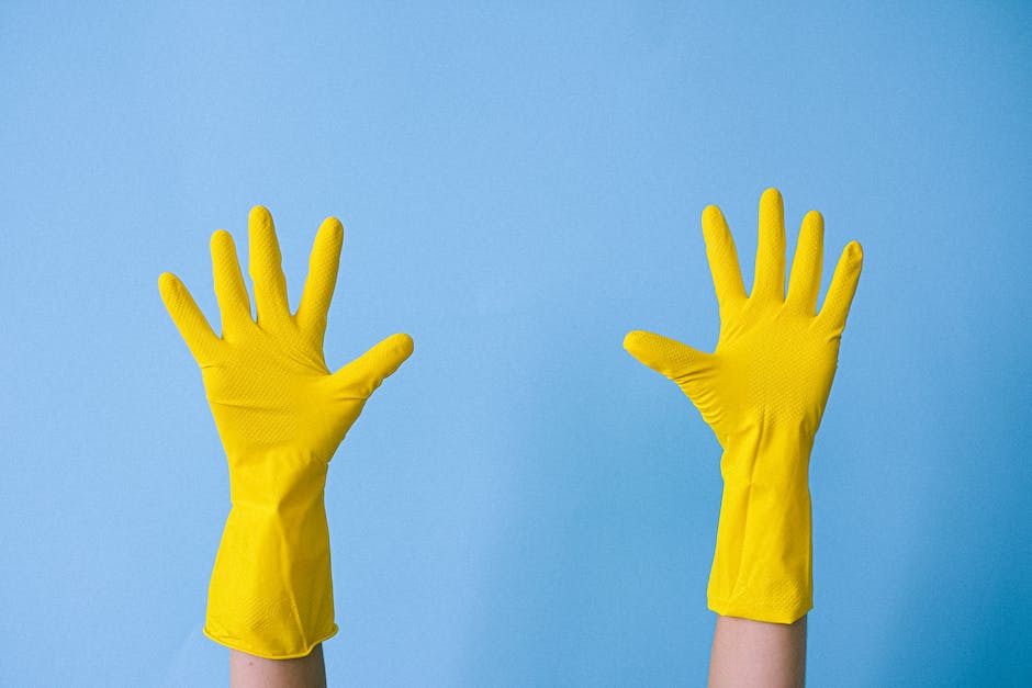 An image of a person handling houseplants with caution, wearing gloves and protective eyewear